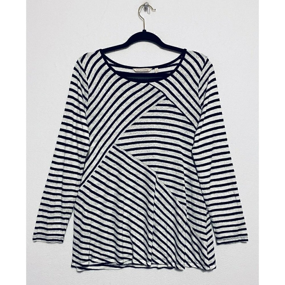 Soft Surroundings Tunic Womens Medium Calma Tee Linen Blend Stripes 2DE80